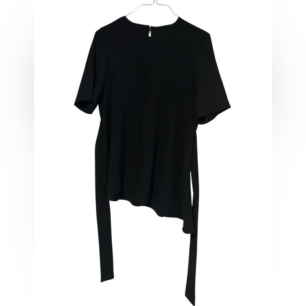 Zara Black Short Sleeve Top with Tie Detail